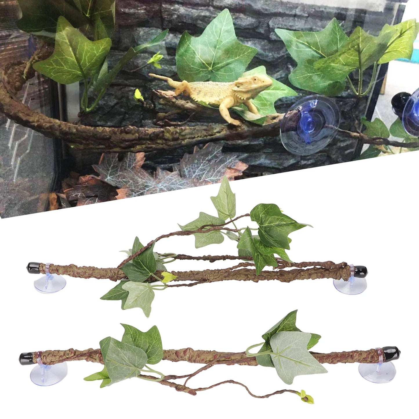 Reptile Corner Branch Terrarium Plant Decoration with Suction Cups for Amphibian Lizard Snake Climbing  Reptile,Corner,Branch