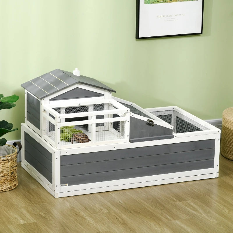 Wooden Tortoise House with Balcony, 2 Tiers Large Tortoise Habitat Indoor, Outdoor Reptile Cage with Ladder, Openable Roofs - Love Your Pet Life