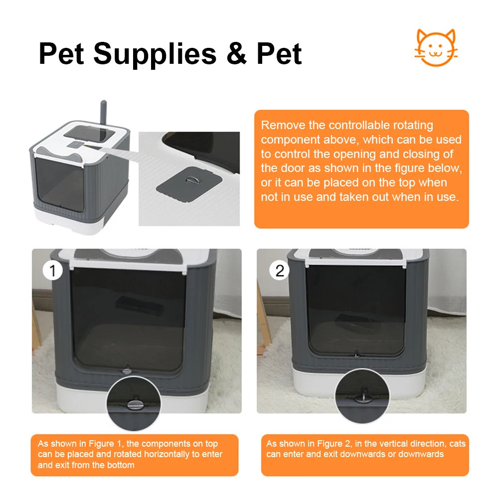 Foldable Cat Litter Box Front Entry Top Exit Litter Box Deodorant Cat Toilet Fully Enclosed Pet Cleaning Kitten Training Toilet