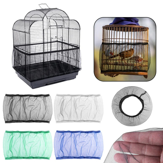 Nylon Mesh Bird Cage Cover Shell Skirt Net Easy Cleaning Seed Catcher Guard Bird Cage Accessories Airy Mesh Parrot Bird Cage Net