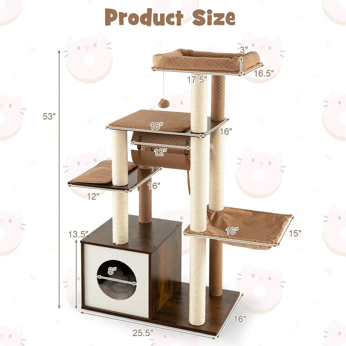 Tangkula Modern Cat Tree for Indoor Cats, 53 Inch Tall Cat Tree Tower with Hammock, Sisal Scratching Posts, Top Perch, Tunnel & - Love Your Pet Life