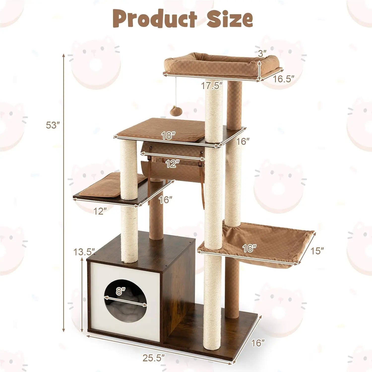 Tangkula Modern Cat Tree for Indoor Cats, 53 Inch Tall Cat Tree Tower with Hammock, Sisal Scratching Posts, Top Perch, Tunnel & - Love Your Pet Life