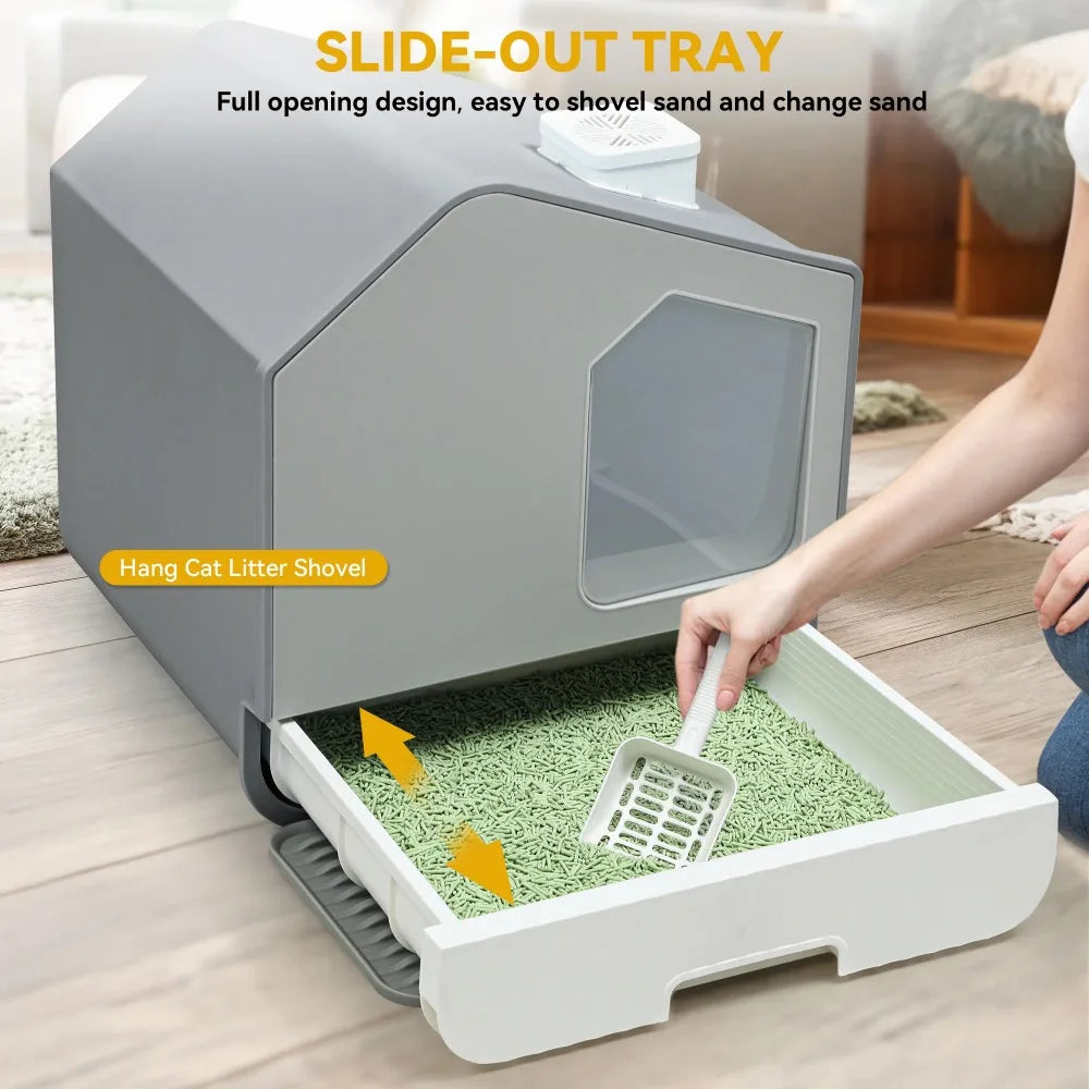 Extra Large Enclosed Cat Litter Box with Mat and ScoopOdor Free Enclosed Hooded Cat Toilet No Assembly Required Easy Cleaning - Love Your Pet Life