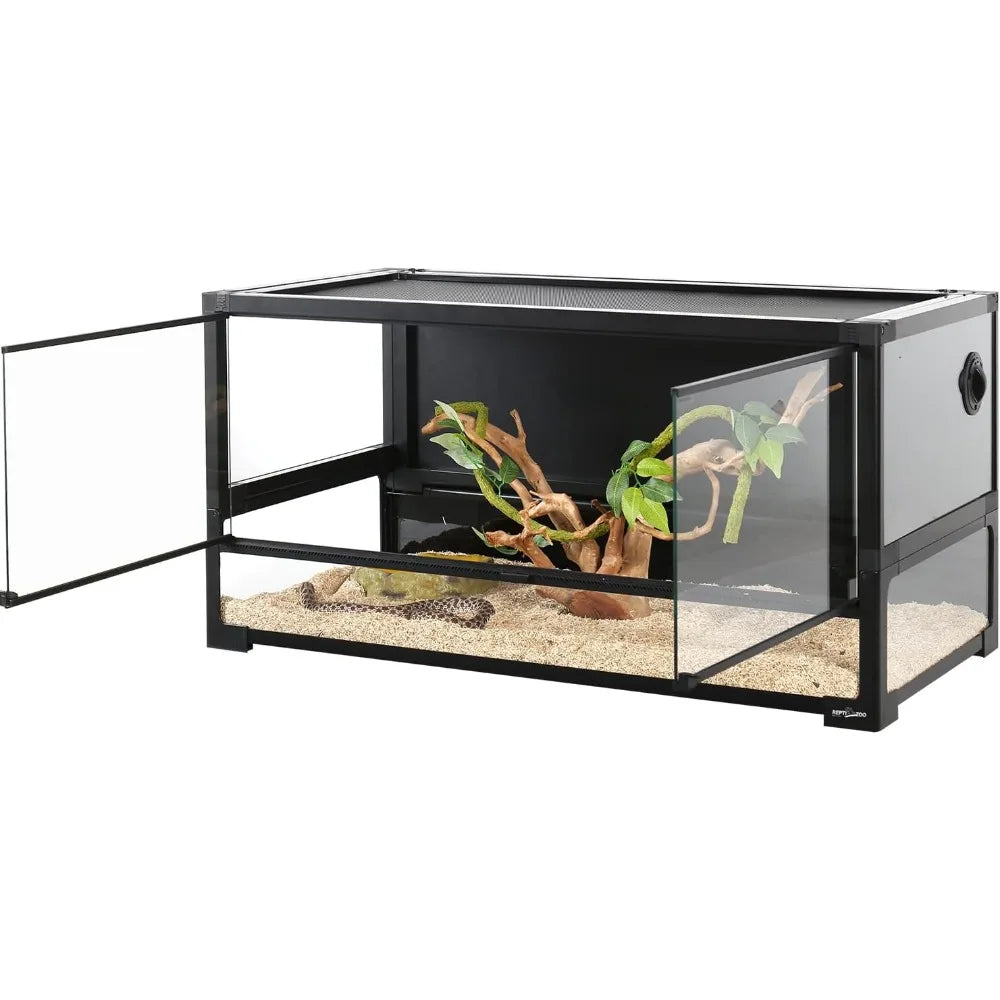 Terrarium for Reptiles 50 Gallon Tempered Glass Reptile Large Terrarium Tank With Black PVC Back Panel Reptile Terrarium Pet - Love Your Pet Life