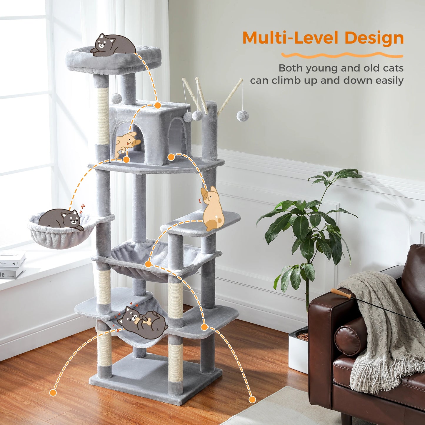 Large Cat Tree for Indoor Multi-Level Cat Tower with Scratching Posts Hammock Cats Condo House Tall Cat Scratcher Pet Cat Toys - Love Your Pet Life