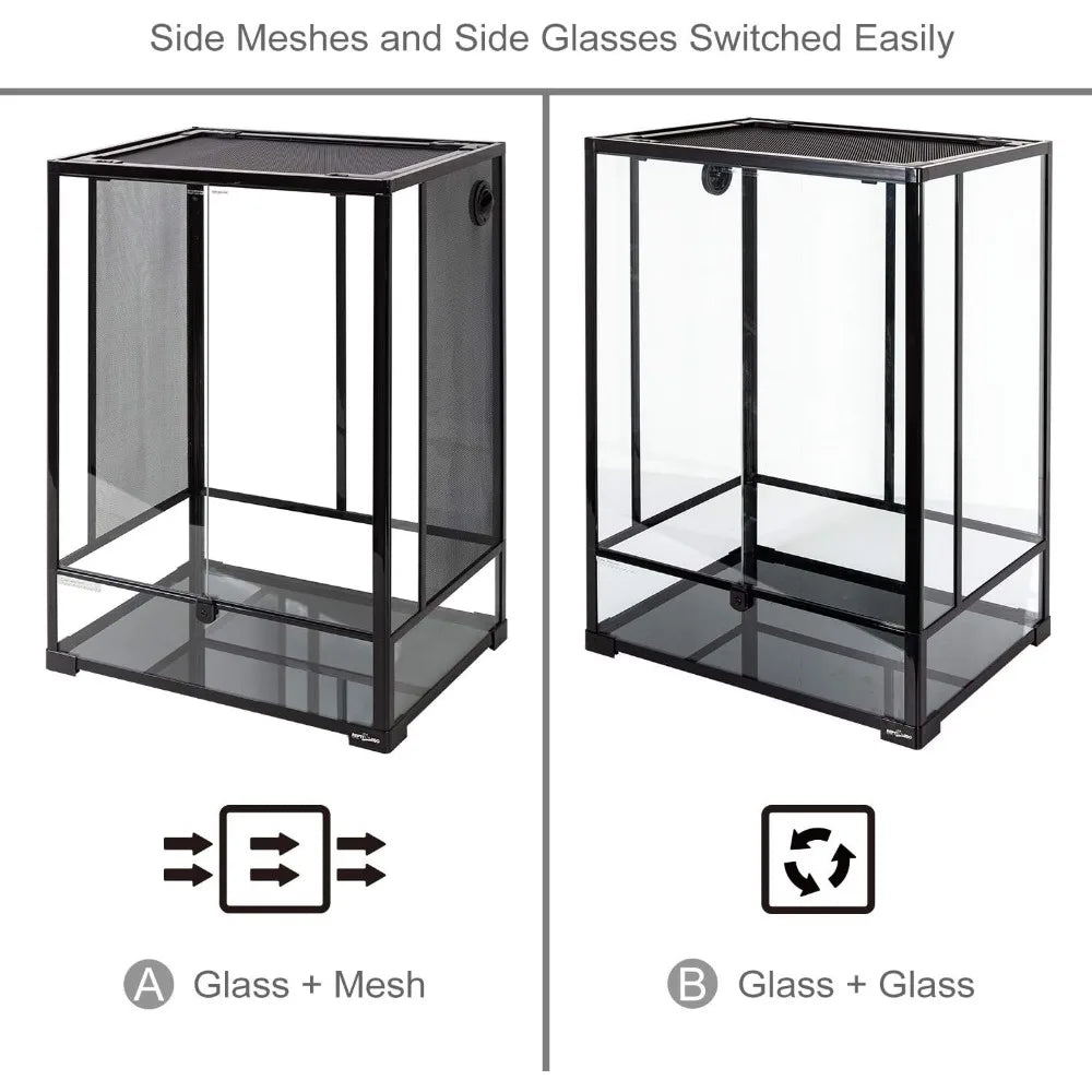 Reptile Tall Glass Terrarium Rainforest Habitat Double Hinge Door With Screen Ventilation 67 Gallon Terrariums for Reptiles Pet - Love Your Pet Life