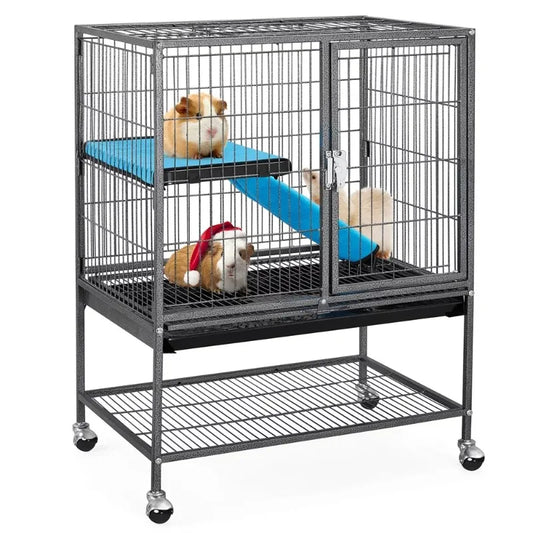 SmileMart Metal Animal Cage with Wheels for Adult Rats, Ferrets, Chinchillas & Guinea Pigs， hamster cage