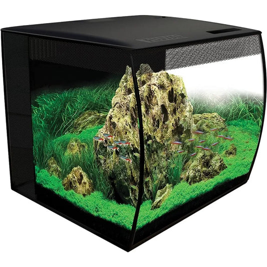 Fishbowl 15 Gal. - Black Fish Aquarium Flex 15 Aquarium Kit - Fish Tank for Fish & Plants - Comes With LED Lights Aquatic Pet